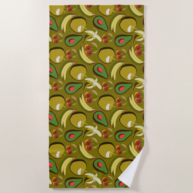 Tropical fruit seamless pattern yellow beach towel (Front)