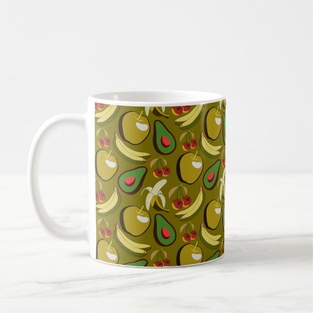 Tropical fruit seamless pattern yellow coffee mug (Left)