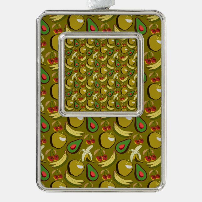 Tropical fruit seamless pattern yellow silver plated framed ornament (Front)