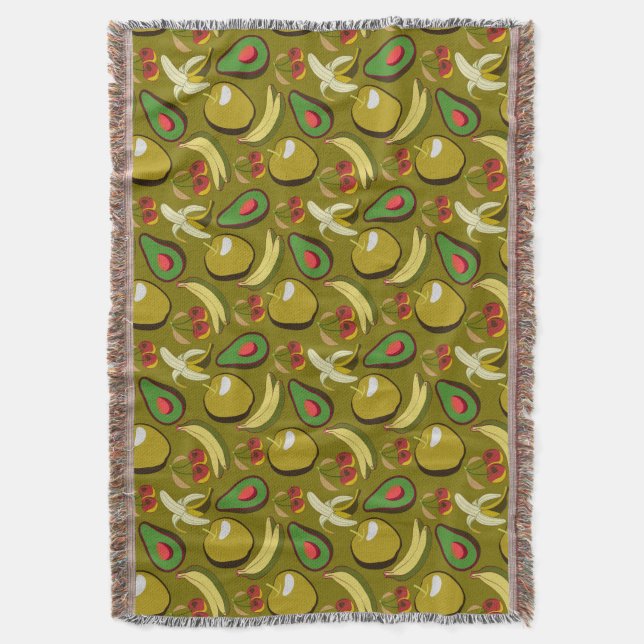 Tropical fruit seamless pattern yellow throw blanket (Front Vertical)