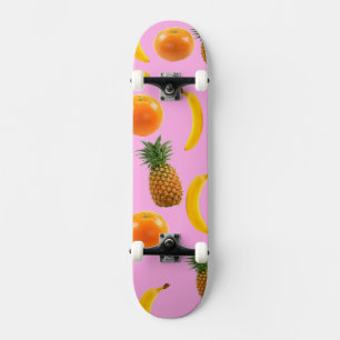 Tropical Fruit Skate Board Pink Background