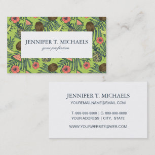 Tropical Fruit Sketch on Green Pattern Business Card