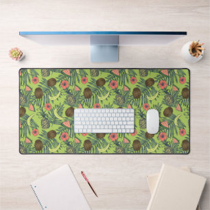 Tropical Fruit Sketch on Green Pattern Desk Mat