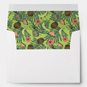 Tropical Fruit Sketch on Green Pattern Envelope