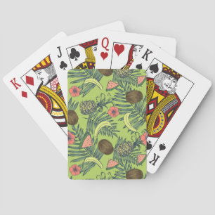 Tropical Fruit Sketch on Green Pattern Playing Cards
