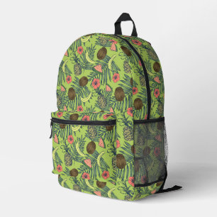 Tropical Fruit Sketch on Green Pattern Printed Backpack