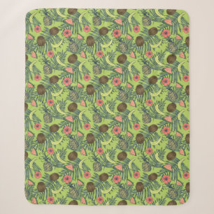 Tropical Fruit Sketch on Green Pattern Sherpa Blanket