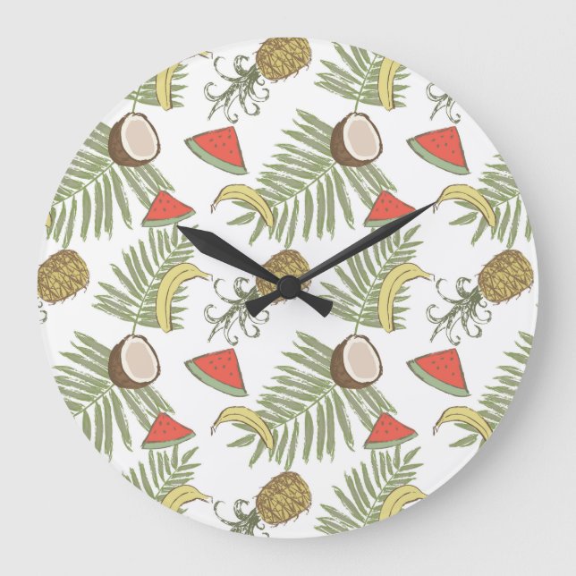 Tropical Fruit Sketch Pattern Large Clock (Front)