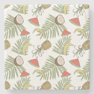 Tropical Fruit Sketch Pattern Stone Coaster