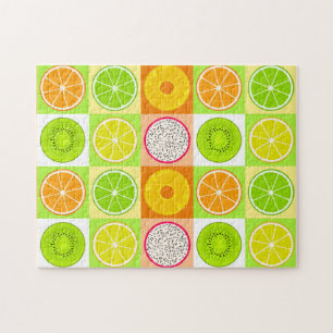 Tropical Fruit Slices, Citrus, Kiwi and Dragonfrui Jigsaw Puzzle