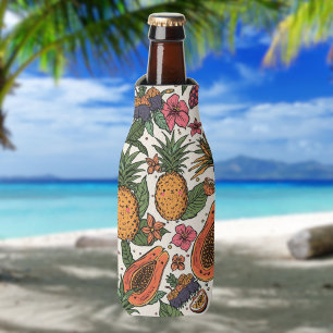 Tropical Fruit Squad Cute Retro Pineapple Papaya Bottle Cooler