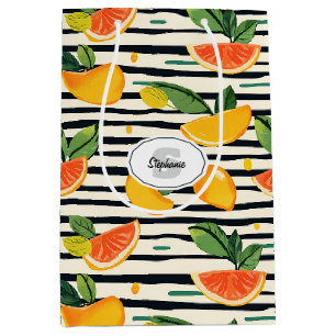 Tropical Fruit Stripe Yellow Orange Pink and Green Medium Gift Bag