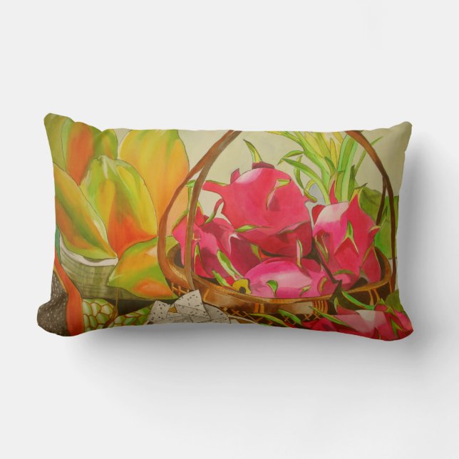 Tropical Fruit watercolor original art painitng Lumbar Cushion (Front)