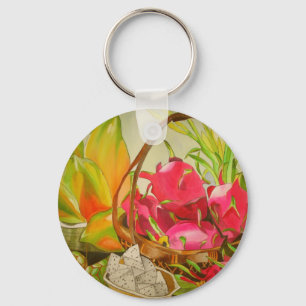Tropical fruit watercolor still life art painting key ring