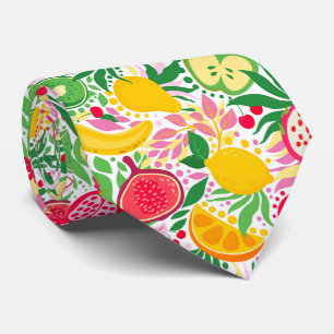 Tropical Fruit Watercolor Summer Pattern Tie