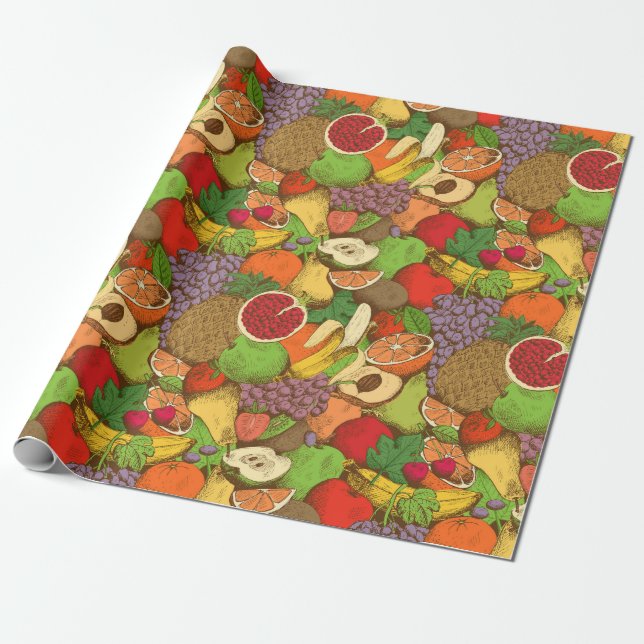 Tropical fruit wrapping paper (Unrolled)