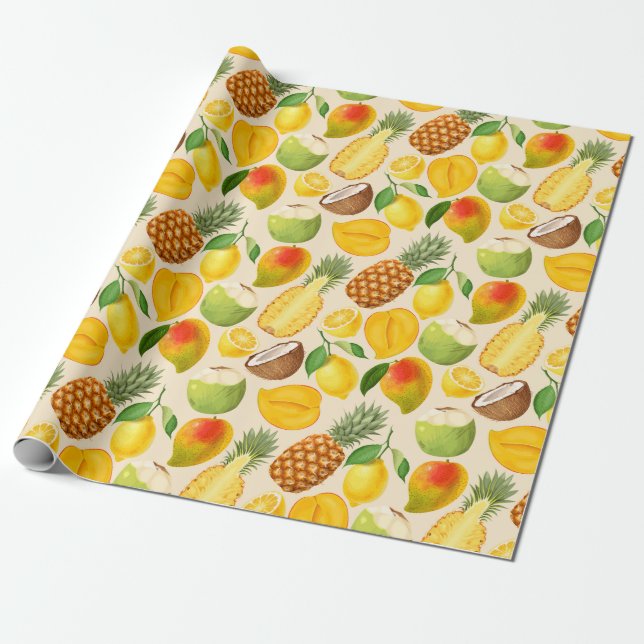Tropical fruit wrapping paper (Unrolled)