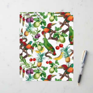 Tropical Fruits and Birds Pattern Scrapbook Paper
