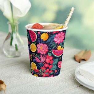 Tropical Fruits and Flowers Paper Cups