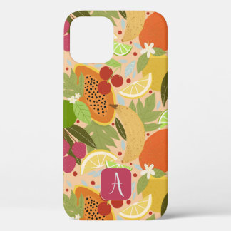 Tropical Fruits and Leaves Pattern Monogram iPhone 12 Case