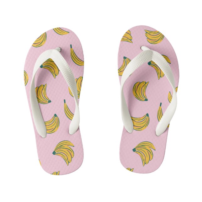 Tropical Fruits Banana Yellow and Pink  Kid's Jandals (Footbed)