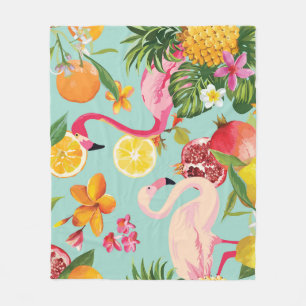 Tropical Fruits Flamingo Vintage Pattern Fleece Blanket