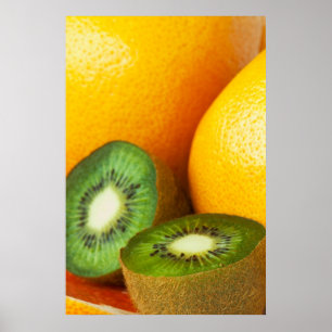 Tropical fruits: kiwi and grapefruit poster