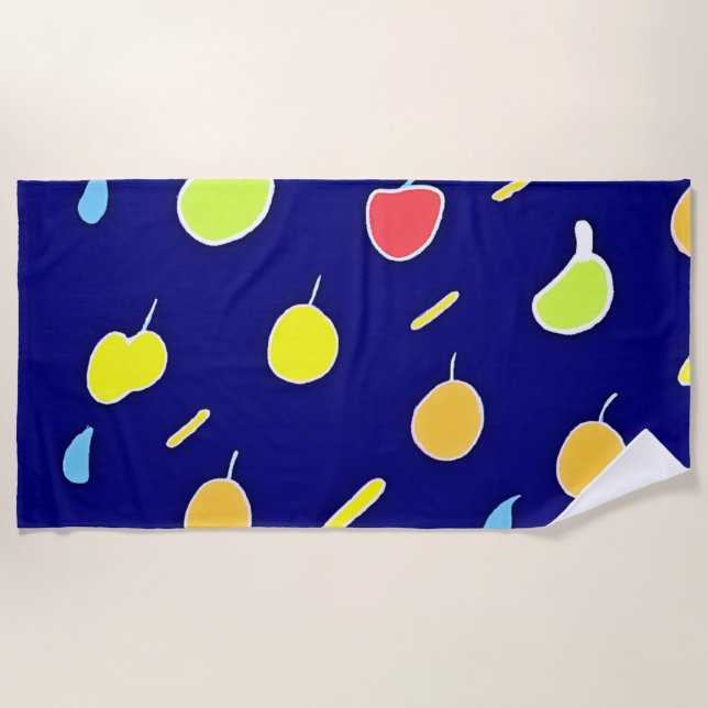 Tropical Fruits Neon Colours Pattern Beach Towel (Front)
