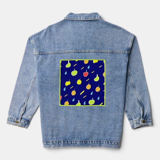 Tropical Fruits Neon Colours Pattern Denim Jacket (Back)