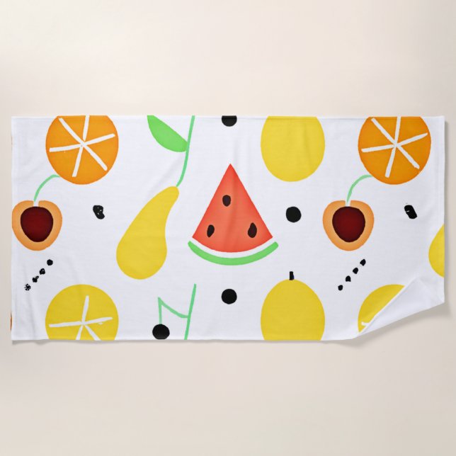 Tropical Fruits Pattern Design Beach Towel (Front)