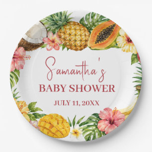 Tropical Fruits Pineapple Hawaiian Baby Shower Paper Plate