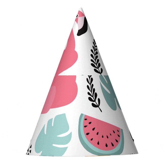 Tropical fruits: repeating pattern. party hat (Front)