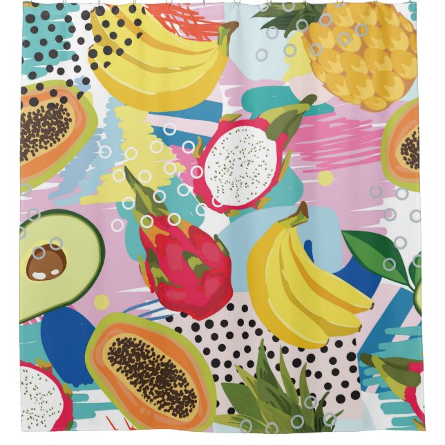 Tropical Fruits, Seamless Vintage Pattern. Shower Curtain (Front)