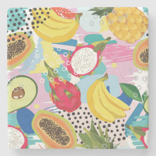 Tropical Fruits, Seamless Vintage Pattern. Stone Coaster
