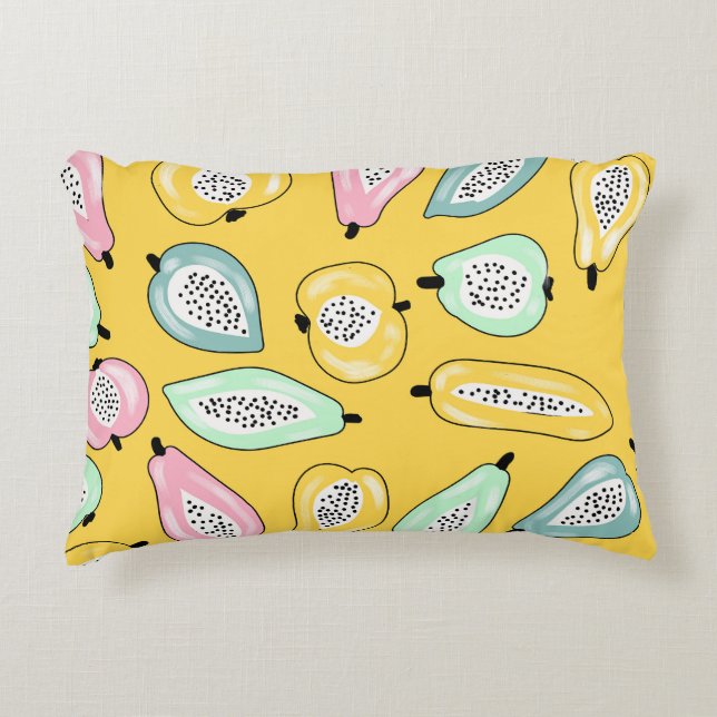 Tropical Fruits: Vibrant Print Pattern Decorative Cushion (Front)