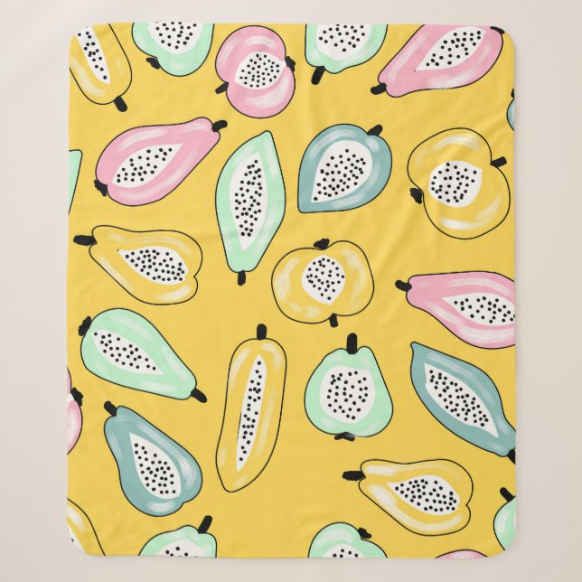 Tropical Fruits: Vibrant Print Pattern Sherpa Blanket (Front)