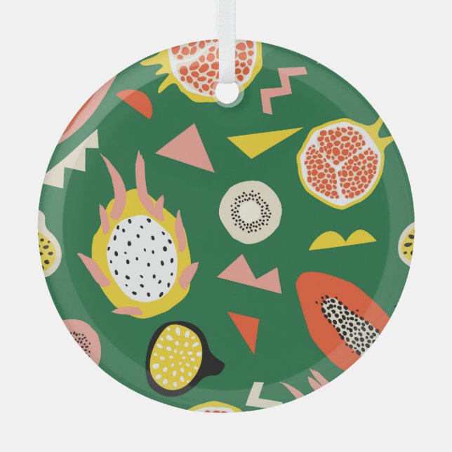 Tropical fruits: vibrant seamless pattern. glass tree decoration (Front)