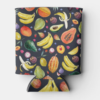 Tropical Fruits: Watercolor Multifruit Pattern. Can Cooler