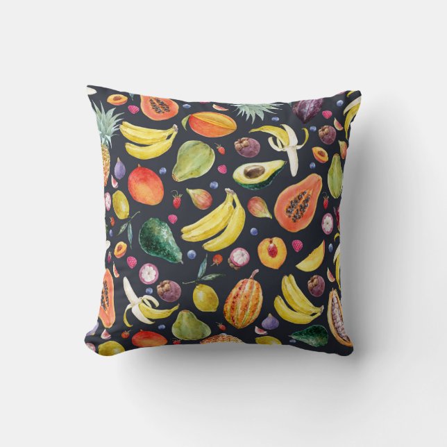 Tropical Fruits: Watercolor Multifruit Pattern. Cushion (Front)