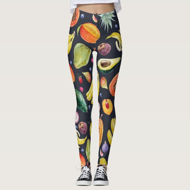 Tropical Fruits: Watercolor Multifruit Pattern. Leggings (Front)