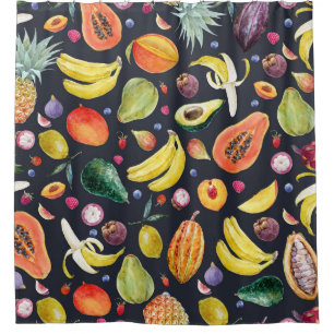 Tropical Fruits: Watercolor Multifruit Pattern. Shower Curtain