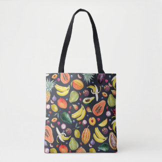 Tropical Fruits: Watercolor Multifruit Pattern. Tote Bag