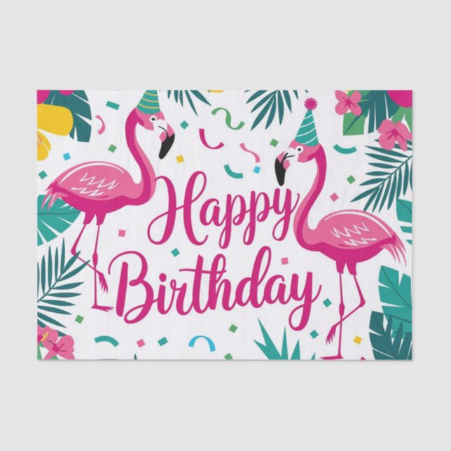 Tropical Fun Flamingo Birthday Design Tissue Paper (Front)