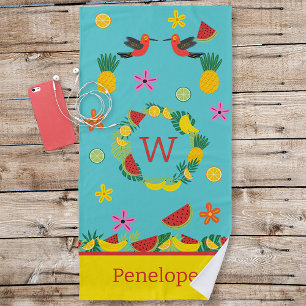Tropical Fun Fruit and Flowers Beach Towel