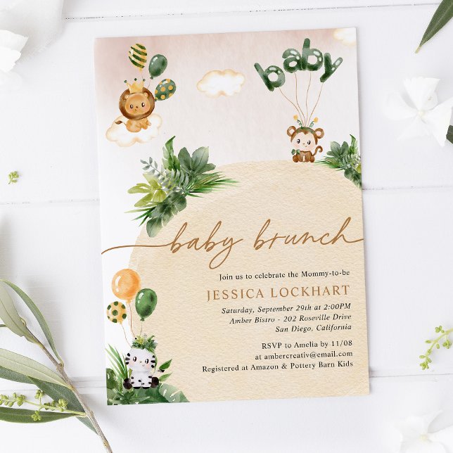 Tropical Fun Jungle Safari Girl Baby Brunch Shower Invitation (Creator Uploaded)
