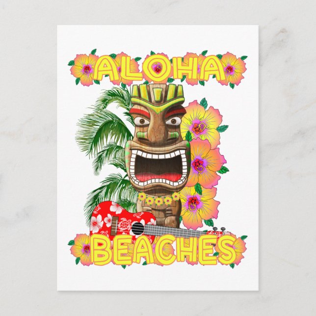 Tropical Funny Aloha Beaches Hawaiian Tiki Postcard (Front)