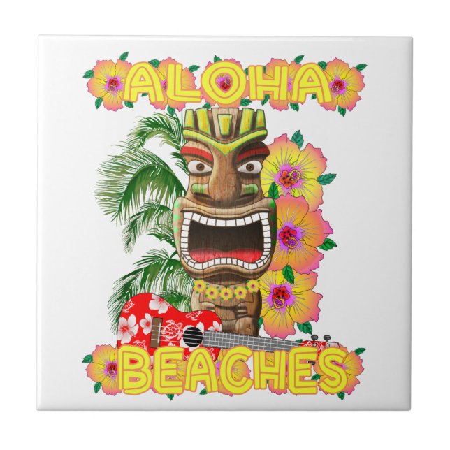 Tropical Funny Aloha Beaches Hawaiian Tiki Tile (Front)