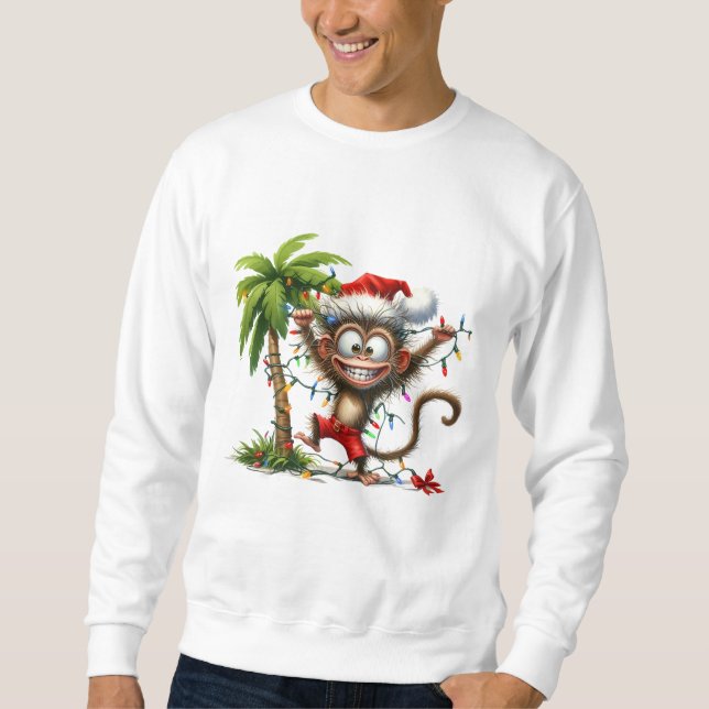 Tropical Funny Monkey Christmas Sweatshirt (Front)