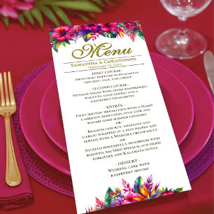 Tropical Garden Colorful Pink Hibiscus Wedding Menu