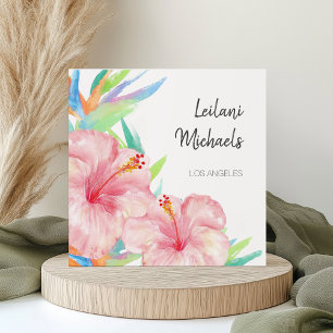 Tropical Garden Elegant Watercolor Floral Hibiscus Square Business Card